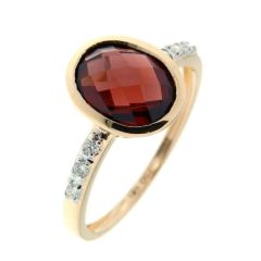 Bague Or Jaune 750 Grenat Ovale 10x8mm et Diamant