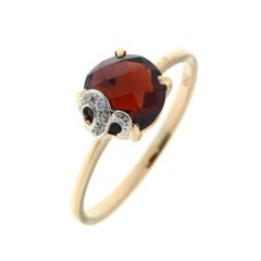 Bague Or Jaune 750 Grenat Rond 8mm et Diamant