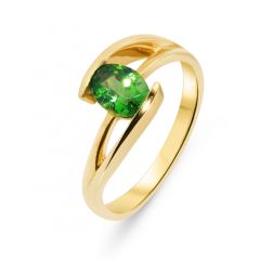 Bague Or Jaune 750 Grenat Tsavorite Ovale 7x5mm