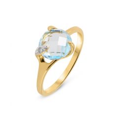 Bague Or Jaune 750 Topaze Ronde 8mm et Diamant