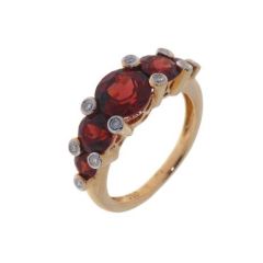Bague Or Jaune Grenats Ronds et Diamant