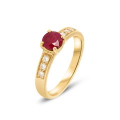 Bague Or Jaune Rubis Rond 5mm et Diamant