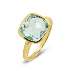 Bague Or Jaune Topaze Bleue Traitée Coussin 10mm
