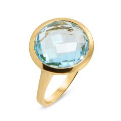 Bague Or Jaune Topaze Bleue Traitée Ronde 15mm
