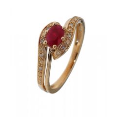 Bague Rubis Ovale 6x4mm et Diamant en Or 375