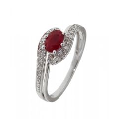 Bague Rubis Ovale 6x4mm et Diamant en Or Blanc 375