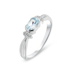 Bague Topaze bleue traitée 6x4mm et Diamant en Or Blanc 375