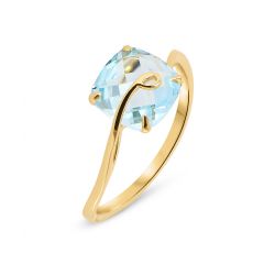 Bague Topaze Bleue Traitée Coussin 8x8mm Or Jaune 750