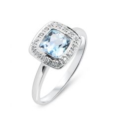 Bague Topaze Bleue Traitée Coussin Or Blanc