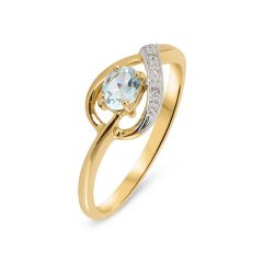 Bague Topaze bleue traitée Ovale 5x4mm et Diamant en Or Jaune 375