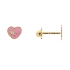 Boucles d'oreilles à Vis Coeur Emaillés Or Jaune 750