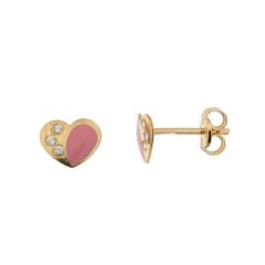 Boucles d'oreilles Coeurs Or Jaune 750 émaillé et Oxyde