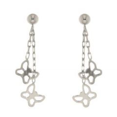 Boucles d'oreilles Or Blanc Papillions Pendantes 2.3cm