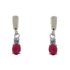 Boucles d'oreilles Or Blanc Rubis 4x3mm et Oxyde