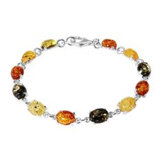 Bracelet Argent Ambre Multicolore Ovale 8x6mm