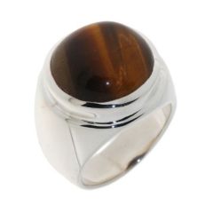 Chevaliere Argent Oeil de tigre Ronde 14mm