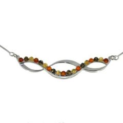 Collier Argent Ambre multicolore