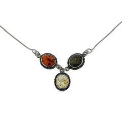 Collier Argent Ambre Multicolore