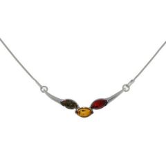 Collier Argent Ambre Multicolore