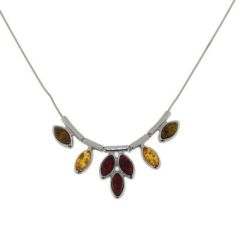 Collier Argent Ambre Multicolore