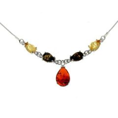 Collier Argent Ambre Multicolore