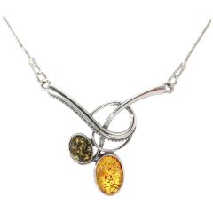 Collier Argent Ambre Multicolore