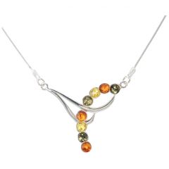 Collier Argent Ambre Multicolore