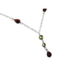 Collier Argent Grenat et Peridot