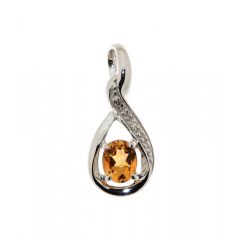Pendentif Citrine Ovale 5x3mm et Diamant Or Blanc 375