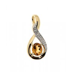 Pendentif Citrine Ovale 5x3mm et Diamant Or Jaune 375