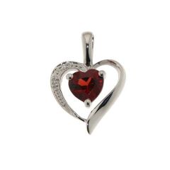 Pendentif Coeur Grenat Or Blanc et Diamants