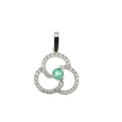 Pendentif Fleur Or Blanc 750 Emeraude et Oxyde