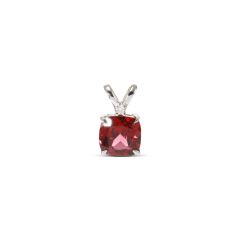Pendentif Grenat Coussin 6mm et Diamant en Or Blanc 750