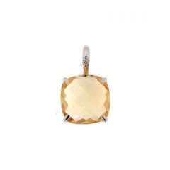 Pendentif Or Blanc 750 Citrine Coussin 8mm et Diamant