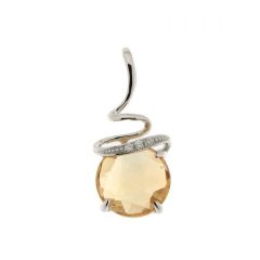 Pendentif Or Blanc 750 Citrine Ronde 8mm et Diamant