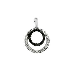 Pendentif Or Blanc 750 Diamant Blanc & Noir 0.13 carat
