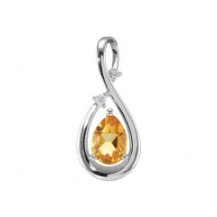 Pendentif Or Blanc Citrine Poire 7x5mm