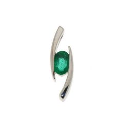 Pendentif Or Blanc Emeraude Ovale 6x4mm
