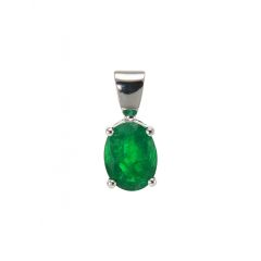 Pendentif Or Blanc Emeraude Ovale 8x6mm