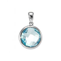 Pendentif Or Blanc Topaze Bleue Traitée Ronde 10mm
