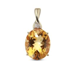 Pendentif Or Jaune 375 Citrine Ovale 12x10mm et Diamant