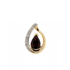Pendentif Or Jaune 375 Grenat Poire 6x4mm et Diamant