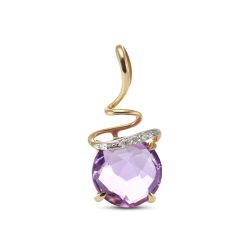 Pendentif Or Jaune 750 Améthyste Ronde 8mm et Diamant