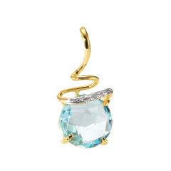 Pendentif Or Jaune 750 Topaze bleue traitée Ronde 8mm et Diamant