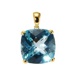 Pendentif Or Jaune Topaze Bleue Traitée Coussin 12mm