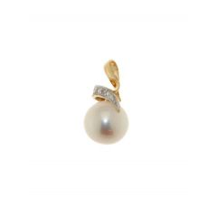 Pendentif Or Perle Blanche 8mm et Diamant