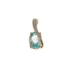 Pendentif Topaze Bleue Traitée Ovale 7x5mm et Diamant Or Jaune