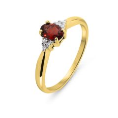 Solitaire Grenat Ovale 6x4mm et Diamant Or Jaune 375