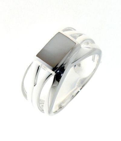 Bague En Argent Massif Ajourée Avec Cabochon De Nacre Rose - Taille 53, Occasion