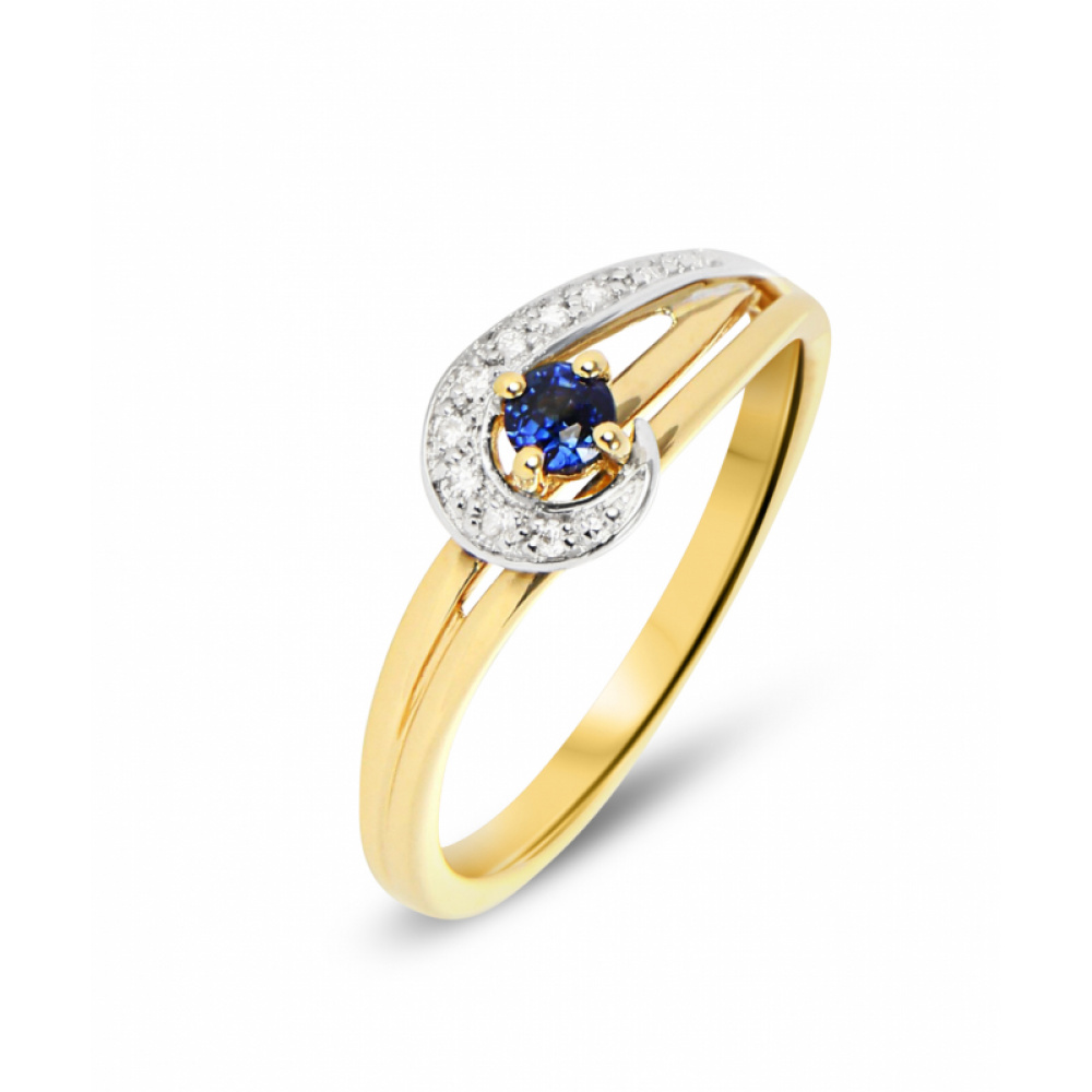 Bague Or 2 tons Saphir Rond 3mm et Diamants Ref. 28773